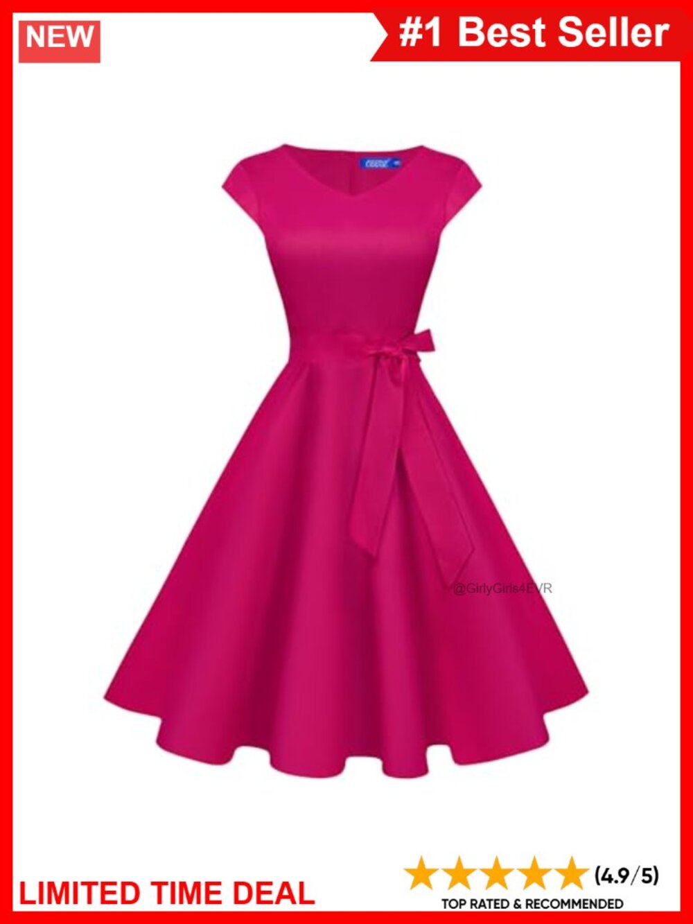 Vintage 1950s Cocktail Dress V-Neck A-Line Knee Length Formal Party